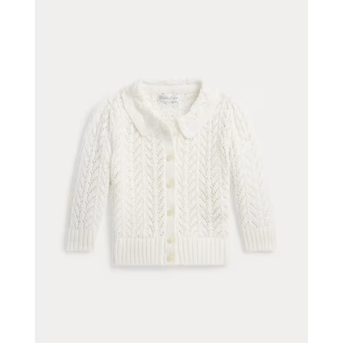 Pointelle-Knit Cotton Collared Cardigan