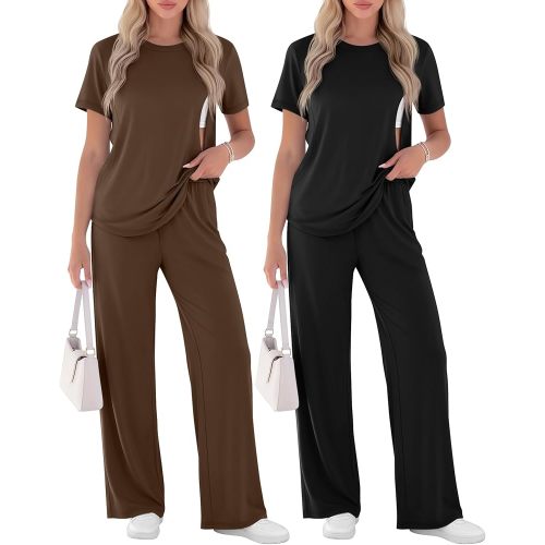 Ficerd 2 Pack Maternity Nursing Breastfeeding Pajama Set with Hidden Zipper Short Sleeve Pjs Postpartum Lounge Outfit Set