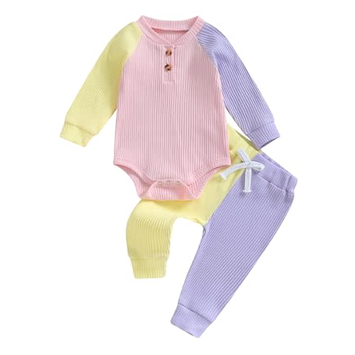 Thorn Tree Newborn Infant Baby Girl Clothes Ribbed Knitted Long Sleeve Romper Long Pants Stretchy Fall Outfits