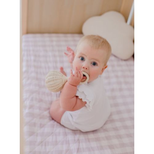 Waterproof Fitted Cot Sheet | Blush Gingham