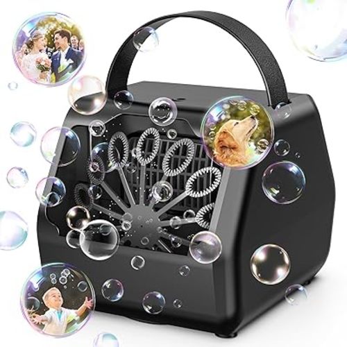 Bubble Machine, Automatic Bubble Blower, 16000+ Bubbles/Min Bubble Toy for Kids,Bubble Maker 2 Speed Modes, Powered by Plugin or Batteries,Bubble Blower for Parties, Festival, Birthday, Wedding(Black)