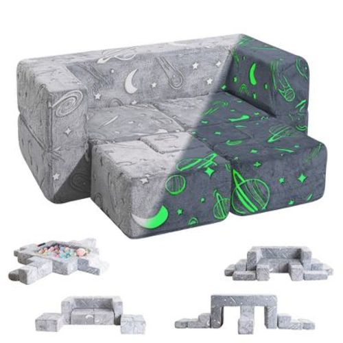 Dyonery 10pcs Modular Kids Play Couch,Convertible Toddler Play Foam Couch, Glow in The Dark, Child Sectional Sofa for Playroom,Bedroom Furniture