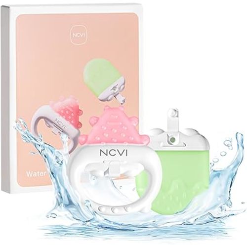 NCVI Freezable Baby Silicone Teething Toys – Cooling Relief for Babies 0-12 Months, BPA-Free, Water-Filled & Ice Teething Toys, Safe & Effective Cold Teethers for Soothing Sore Gums, Pink & Green