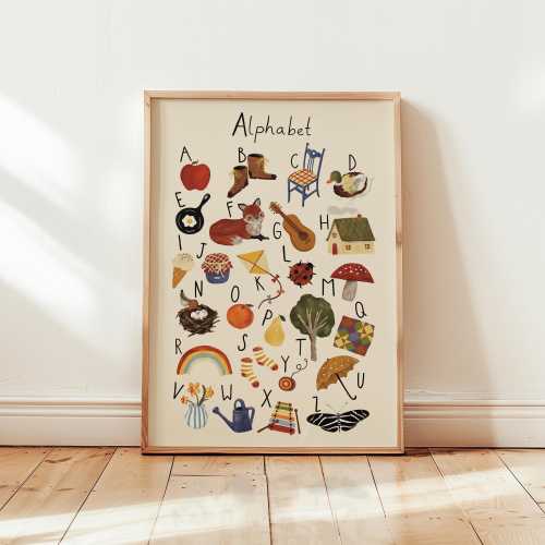 Storybook Alphabet Print, Whimsical Retro Wall Art for Nursery & Playroom (Digital Download)