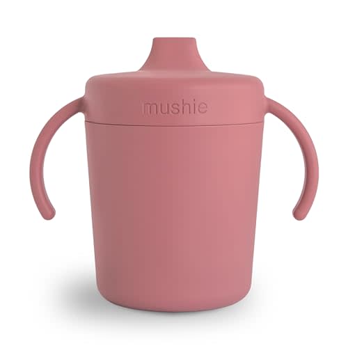 mushie Trainer Sippy Cup | Made in Denmark | Leak Resistant Twist-Off Lid & Handles | 6 Months + (Dusty Rose)