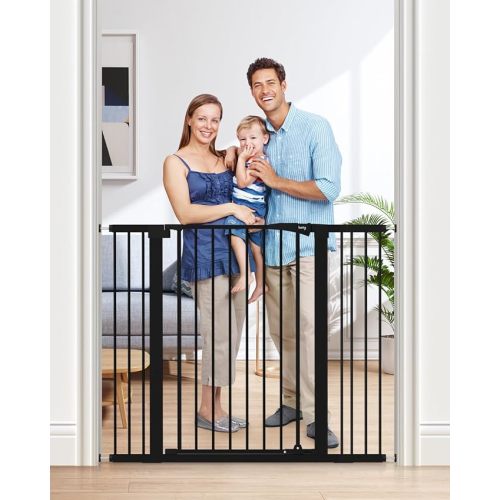 keny 36" Extra Tall Baby Gate for Doorways, Fits Openings 29.7" to 46" Wide, Auto Close Pressured Mounted Dog Gate for Stairs, No Drilling Easy Install Pet Gate, Black