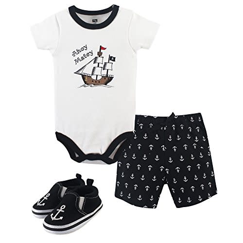 Hudson Baby Unisex Baby Cotton Bodysuit, Shorts and Shoe Set