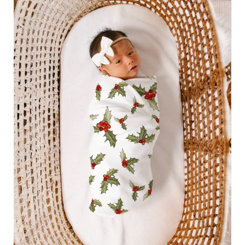 Christmas Swaddle Blanket HOLLY Baby Girl Gift Set Christmas Baby Outfit Hospital Christmas Baby Girl Gift Coming Home Outfit Christmas Gift