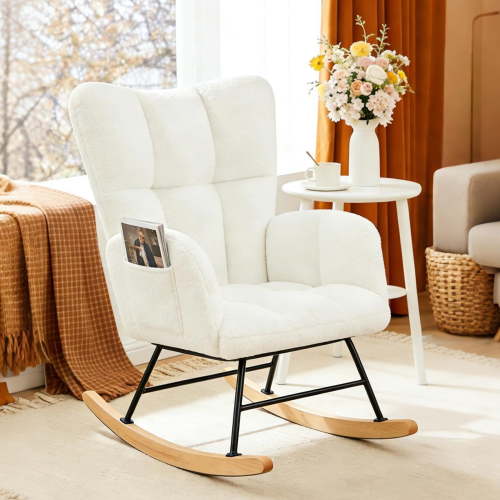CloudRest Pro Nursery Rocking Chair, Cozy Accent Chair for Nursery/Bedroom/Living Room, White