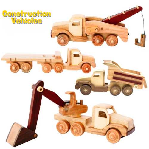 Constuction Vehicles with Custom Name for Kids, Handmade Montessori Toys for Kids for Baby Boy, Trucks Toy, Gift for Children Wooden Toy