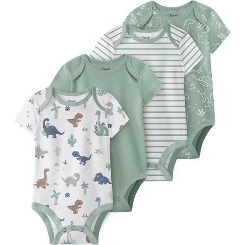 Baby Bodysuits Newborn 100% Cotton, Soft Short Sleeve Toddler Infant Cute Body Suits for Baby Boys Girls 4 Pack