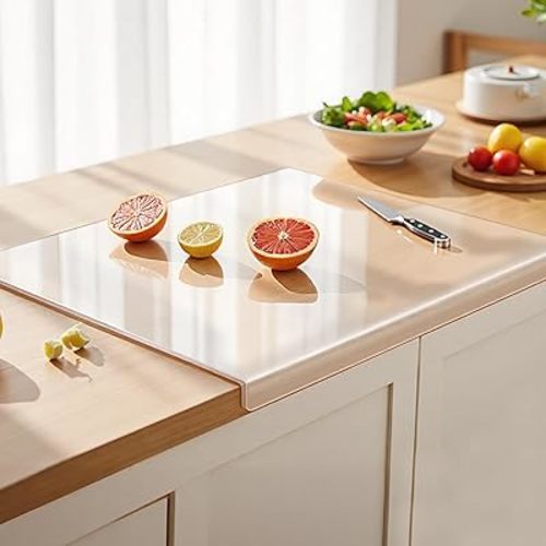 Acrylic Cutting Board with Counter Lip, 17.5x13.5 Inch Clear Cutting Boards for Kitchen Counter, Large Cutting Board Non Slip for Countertop Protector, Apartment Essentials Kitchen Decor Gifts