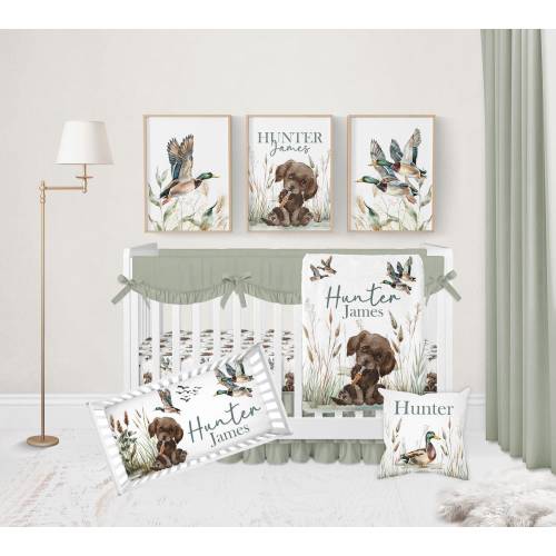 Duck Hunting Crib Bedding Set Boy, Baby Boy Crib Bedding, Mallard Duck Nursery Decor, Hunting Dog Baby Bedding Crib Sets Boy, Crib Sheet Boy