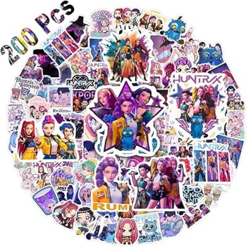 200Pcs Anime Stickers for Kids, Demon Cute Hunter Kawaii Scrapbook Decals, Waterproof Vinyl Water Bottle & Laptop Ornament, Easter Basket Stuffers, Funny Book Labels, Aesthetic Decor Gift for Girls