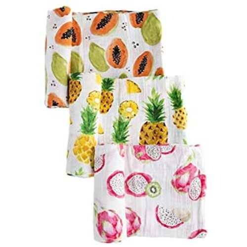 Little Unicorn – Tropical Fruit Muslin Swaddle Set | Set of 3 | 100% Cotton | Super Soft | Newborns and Infants | Large 47” x 47” | Machine Washable