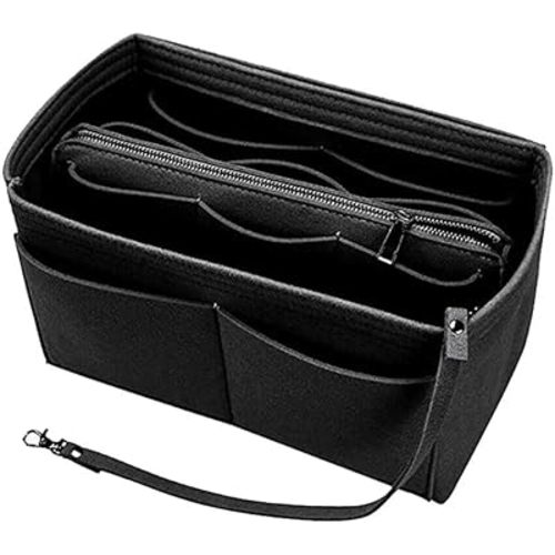 Insert Bag For Handbag Tote bag Travel Inner Purse Portable Cosmetic Bag Mommy bag Organizer Fit Various Storage functional Bags (Medium 26 * 14 * 15cm,Black)