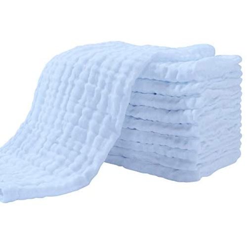 Muslin Burp Cloths for Baby 10 Pack 100% Cotton Baby Washcloths Large 20''X10'' Super Soft and Absorbent by Yoofoss - Blue