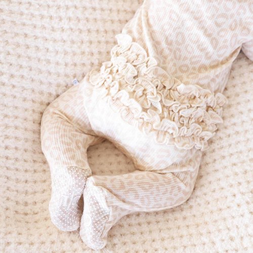 Lovely Leopard Bamboo Waffle Ruffle Zipper Footie
