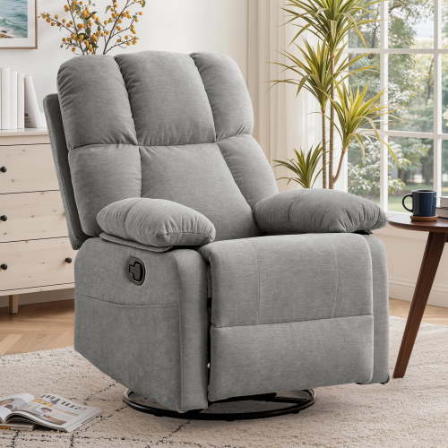 GEEYOO Swivel Rocker Recliner Chair for Adults,360°Swivel Nursery Recliner with Side Pockets,Small Recliner Chair for Small Spaces for Living Room,Linen,Light Grey