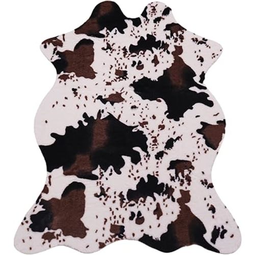 Cow Print Rug - Faux Cowhide Rugs Western Faux Fur Area Rugs for Living Room, Bedroom, or Nursery Décor (Brown,White, 3.6x2.5 ft)