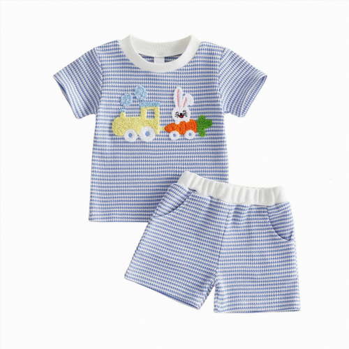 TOWED22 Toddler Boy 2Pcs Summer Outfits Cotton Short Sleeve T-Shirt and Shorts Dinosaur Clothes Blue,12-18 M