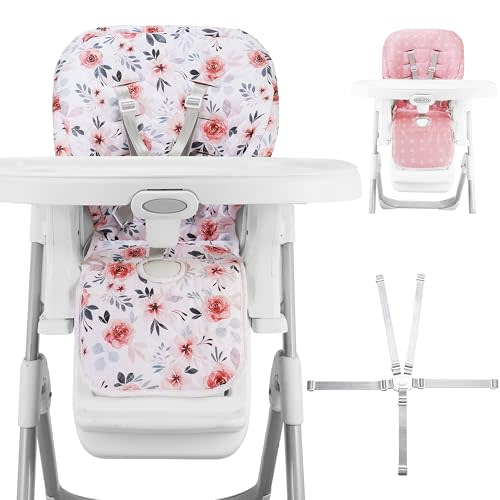 Baby High Chair Cover Replacement, Reversible & Waterproof High Chair Cushion Pad Home & Restaurant use, Includes 5-Point Harness Strap, Chair Not Included - Pink
