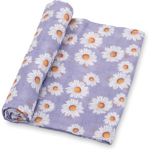 LollyBanks Baby Blanket, 100% Cotton Muslin Swaddle Blanket, Soft Baby Girl Blanket 47 x 47 Inches, Nursery Swaddling Blankets for Girls, Baby Essentials, Registry (Daisy Print)