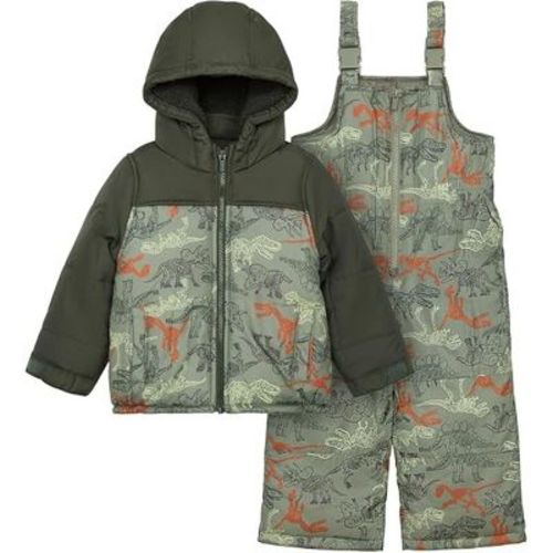 Carter's Infant Boys' Heavyweight 2-Piece Skisuit Snowsuit Set, Olive/Dino Print, 12 Months