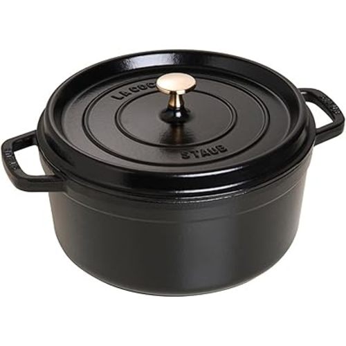 STAUB Cast Iron Dutch Oven 5.5-qt Round Cocotte, Made in France, Serves 5-6, Black Matte