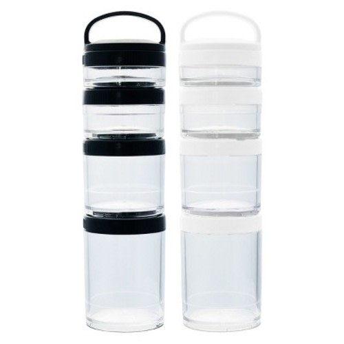 Link Portable Stackable Food Leak Proof Storage Containers Great For Snacks, Formula, Powders Portion Control Airtight - 2 Set Bundle - White & Black