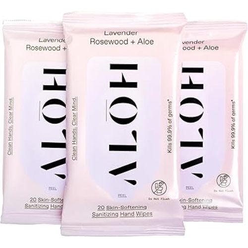 ALH Lavender Rosewood + Aloe Sanitizing Hand Wipes - Clean Hands, Clear Minds - On The Go Sanitizing Wipes for Kids and Adults - Travel Size 3 Pack, 20ct