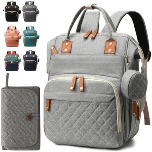 Diaper Bag Backpack for Girls Boys: Gray Toddler Diaper Bag with Changing Pad Baby Backpack Diaper Bag for Mon Dad Newborn Cute Mochila Pañaleras para Bebe Niña Niño Baby Registry Search Essentials