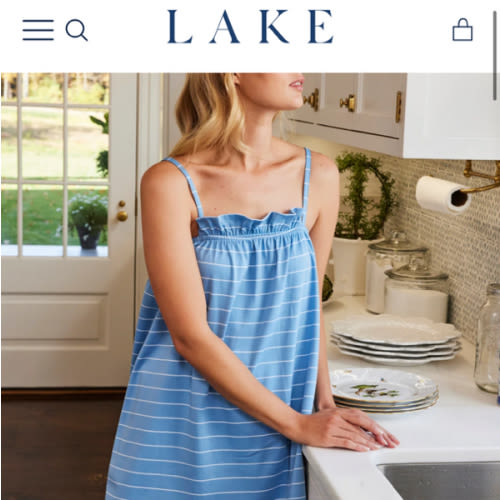 LAKE | Women | Pima Cotton Pajamas | Serene Blue Boating Stripe Ruffle Nightgown
