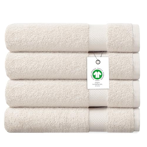 Delara Organic Cotton Luxuriously Plush Bath Towel Pack of 4 | GOTS & OEKO-TEX Certified | Premium Hotel Quality Towels | Feather Touch Technology|650 GSM Long Staple|Soft, Quick Dry & Ultra-Absorbent