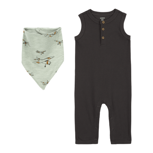 Baby 2-Piece Drop Needle Jumpsuit & Bandana Bib Set | Carter's