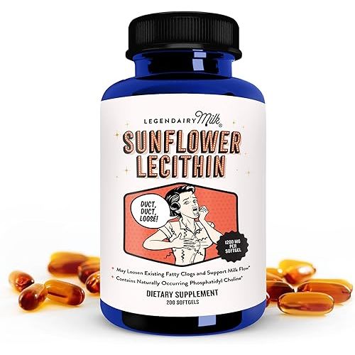 Legendairy Milk Sunflower Lecithin, 1200mg Organic Sunflower Lecithin Supplement for Clogged Milk Ducts, Made in USA, 200 Softgels