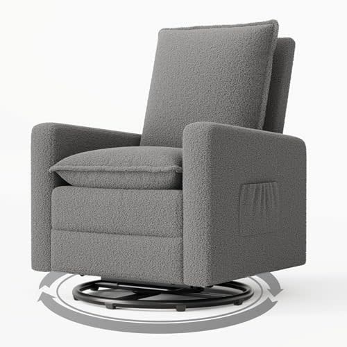 Amopatio Swivel Glider Recliner for Indoor, Nursery Rocker Chair Upholstered Single Sofa with Side Pockets and Footrest for Living Room Bedroom