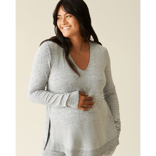 CozyKnit Maternity & Nursing V-neck Top | Grey Heather - Kindred Bravely