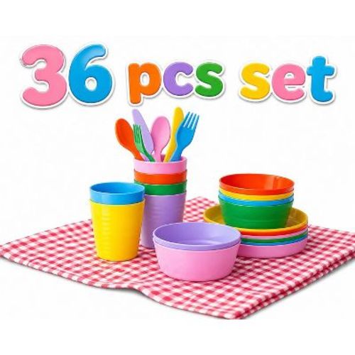 36pc Plastic Dinnerware Set – Modern, Stackable & Designed for Everyday Dining Bold, Vibrant Colors
