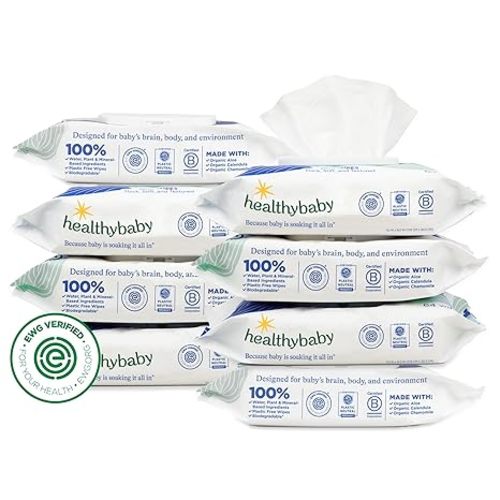 HealthyBaby Our Wet Wipes | EWG Verified Safe | 100% Water & Plant Based | Unscented & Safe for Sensitive Skin | Fragrance Free and Totally Chlorine Free (8 packs, 512 wipes)