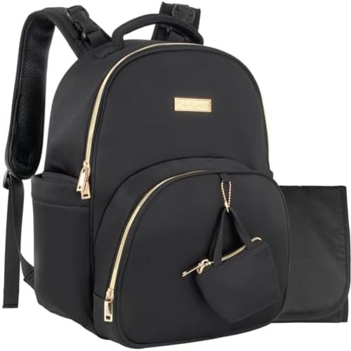 Baby Essentials Diaper Bag Backpack for Newborns, Infants, Toddlers (Matching Changing Pad, Pacifier Pouch, Insulated Bottle Pockets, Stroller Straps) Black
