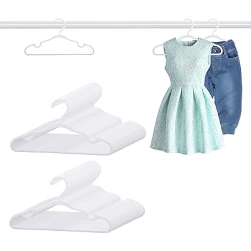 100 Pack White Baby Hangers 12.91 Inch - Kids Non-Slip Clothes Hangers for Infant & Child, Durable Plastic Children's Hangers for Closet, Pants, Coats, Skirts