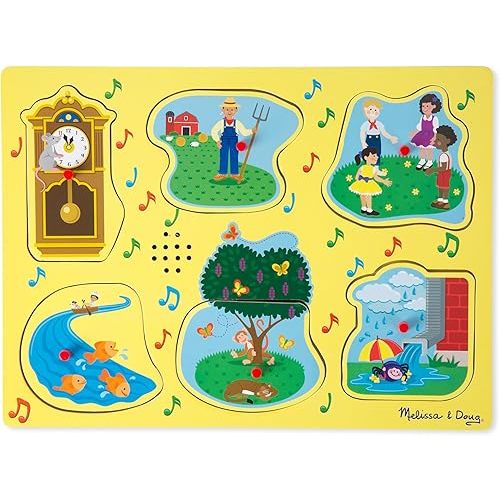 Melissa & Doug Sing-Along Nursery Rhymes Sound Puzzle -Yellow - Wooden Peg Puzzle (8 pcs)