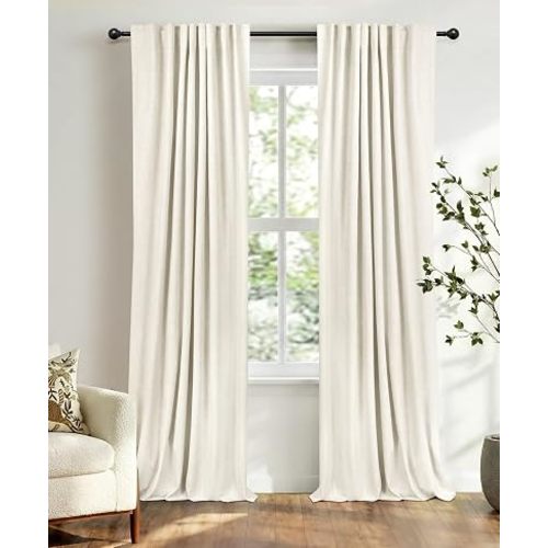 Beige White Total Blackout Curtains for Bedroom 84 Inches Long