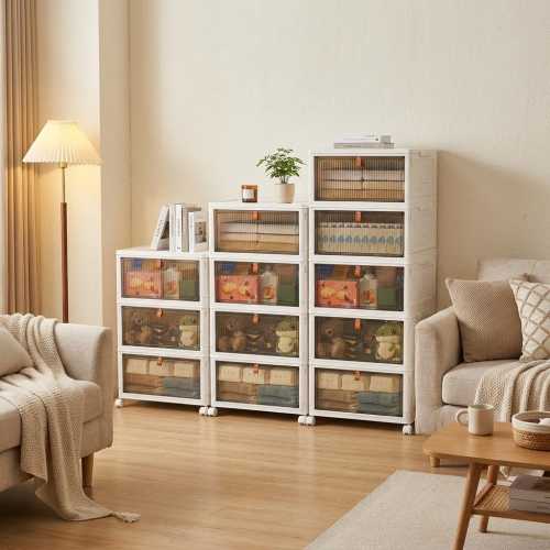 Stackable Storage Drawers, Foldable Plastic Organizer, Toy Storage Box, Clothes Cabinet, Clear Drawer Unit with Lids