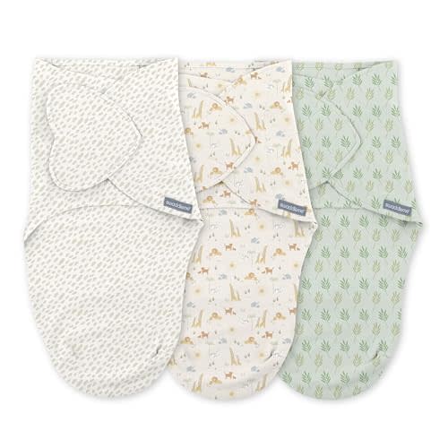 SwaddleMe by Ingenuity Monogram Collection Baby Swaddle Blanket, Safari | 100% Cotton, Improves Sleep & Calms Startle Reflex, 0-3 Months (7-14 lbs), Fold Design for Easy Changes, 1.0 TOG, 3-Pack