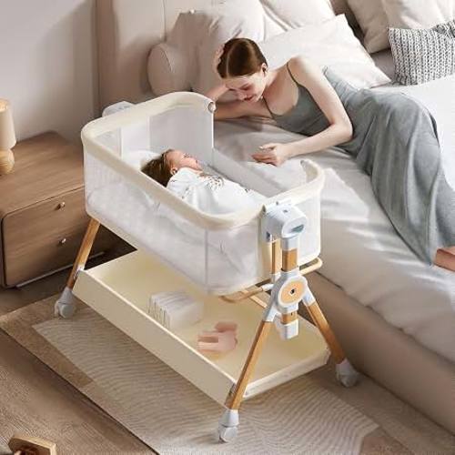 Amazon.com: 3 in 1 Baby Bassinet,Bedside/Rocking Bassinet for Baby,Bedside Crib with lockable Wheels,Waterproof Mattress,Adjustable 6 Heights,Portable Bassinets Bedside Sleeper for Newborn Infant-Beige