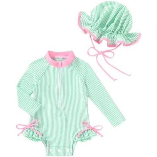 Happy Town Baby Girls Swimsuit Long Sleeves Zipper Ruffled Bathing Suit Infant Girl Beach Essentials