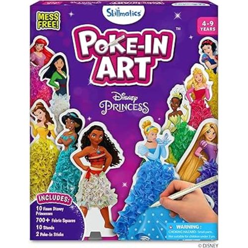 Skillmatics Poke-in Art - Disney Princesses, Mess-Free Fun for Kids, DIY Wood Craft Kits, Creative Activity, Gifts for Girls Ages 4, 5, 6, 7, 8, 9, Includes Cinderella, Ariel, Moana, Rapunzel & More