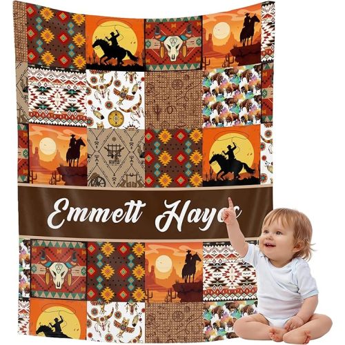 Blue Cow Baby Name Blanket,Personalized Cow Print Blanket for Girl Boy,Highland Cow Custom Baby Blanket with Name,Baby Cows Stuff Gift for Toddler Newborn,Nursery Stroller Crib Cows Decor Throw30 x40